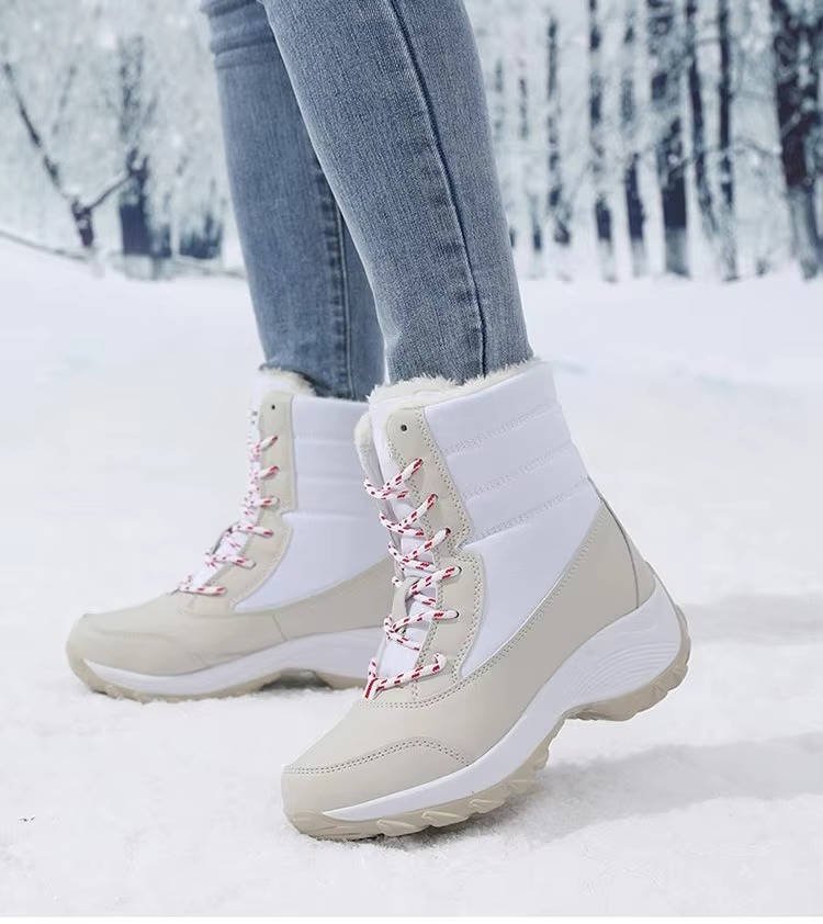 Women's Faux Leather Ankle Snow Boots - White