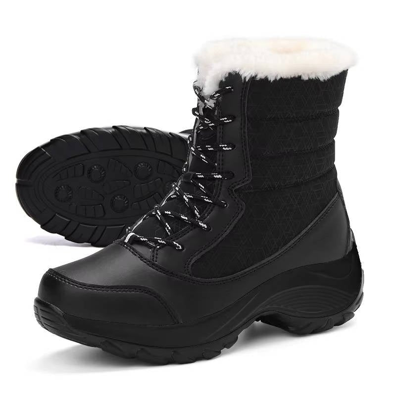 Women's Faux Leather Ankle Snow Boots - Black B