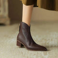 Women's Leather Pointed-Toe Ankle Boots - Brown