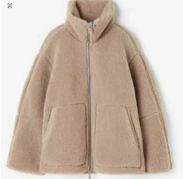 Women's Oversized Sherpa Jacket - Brown