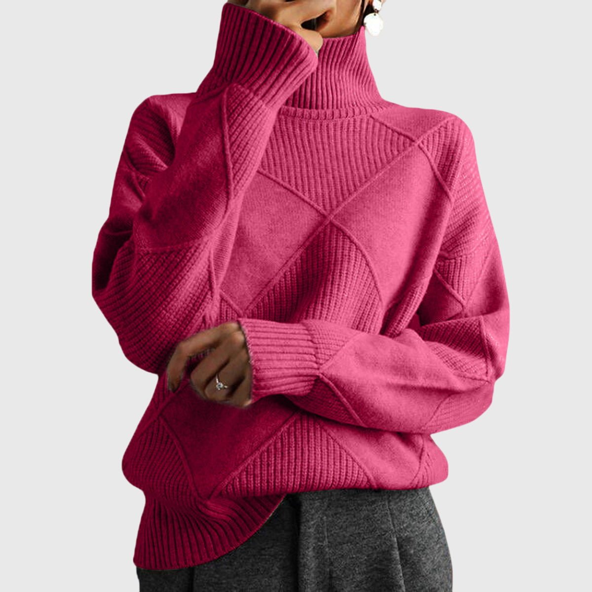Women's Oversized Wool Turtleneck Sweater - Rose