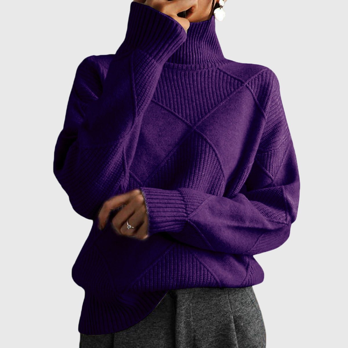 Women's Oversized Wool Turtleneck Sweater - Purple