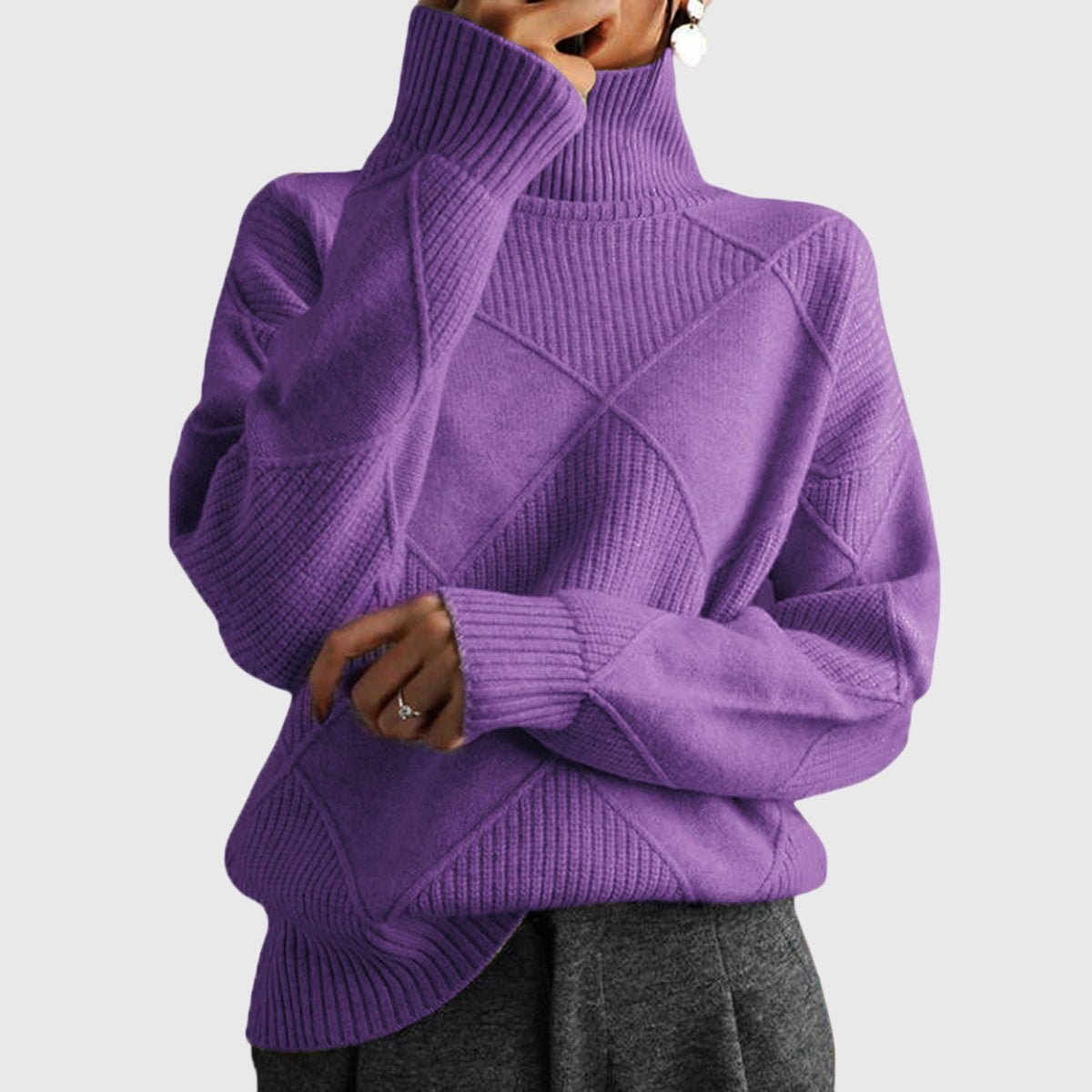 Women's Oversized Wool Turtleneck Sweater - Violet