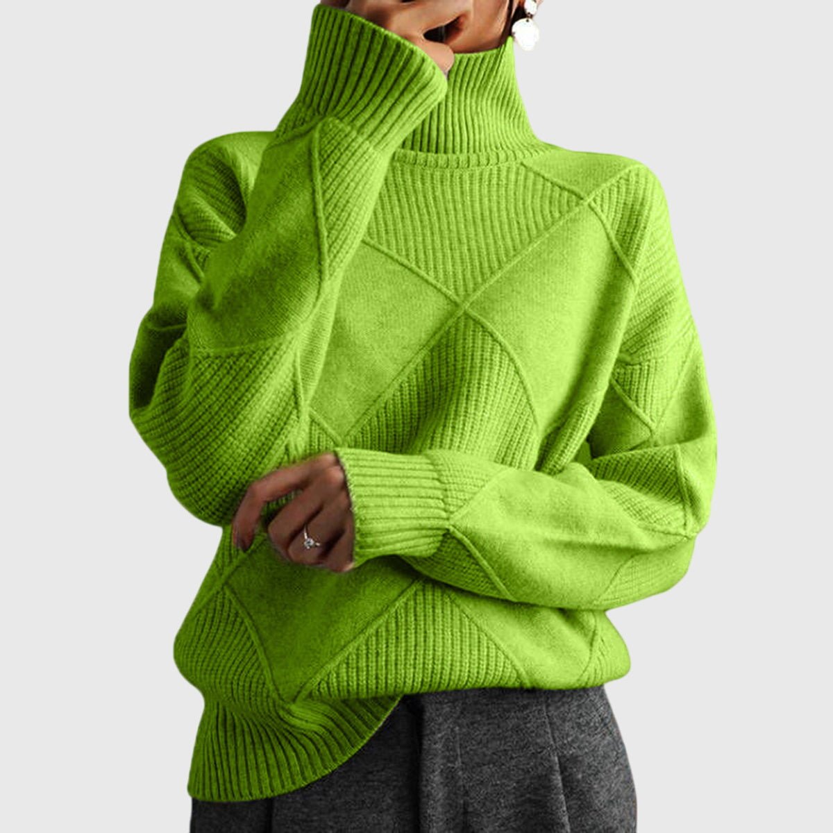 Women's Oversized Wool Turtleneck Sweater - Green