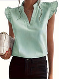 Women's Striped V-Neck Blouse - Green