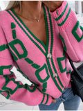 Women's V-Neck Knit Cardigan - Pink