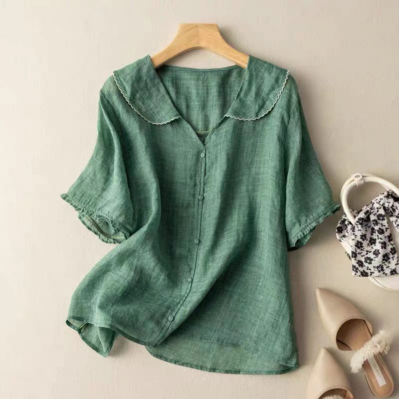 Matilda Women's Linen Peter Pan Collar Blouse 1