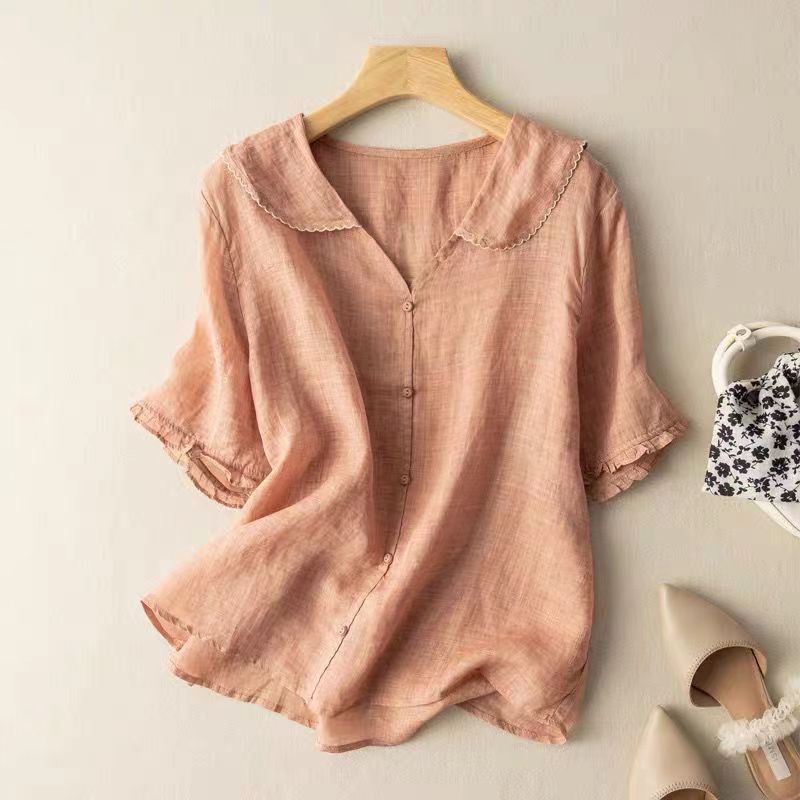 Matilda Women's Linen Peter Pan Collar Blouse 2