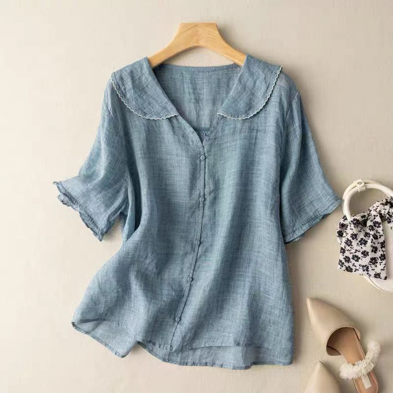 Matilda Women's Linen Peter Pan Collar Blouse 3