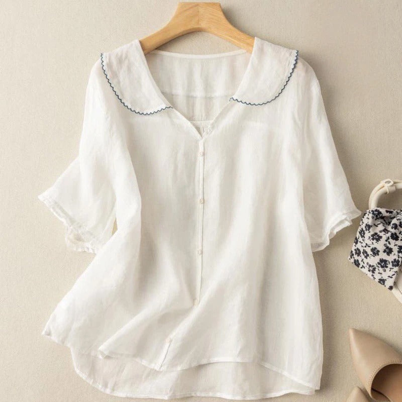 Matilda Women's Linen Peter Pan Collar Blouse 5