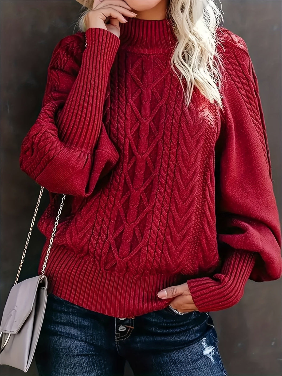 Women's Cable Knit Mock Neck Sweater