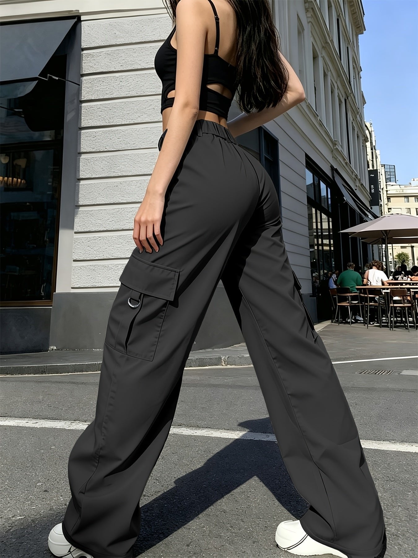 Women's High-Waisted Wide-Leg Cargo Pants
