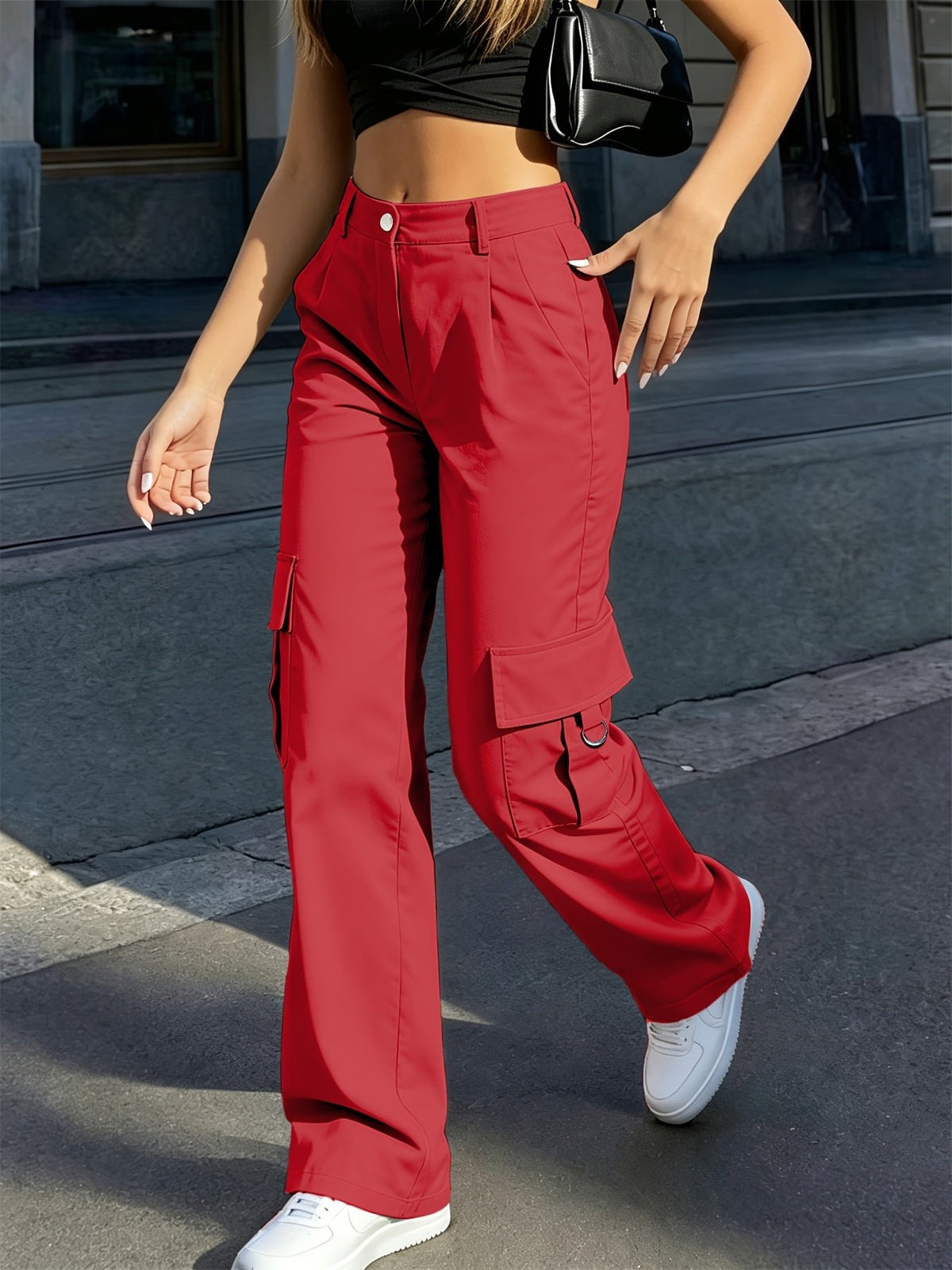 Women's High-Waisted Wide-Leg Cargo Pants