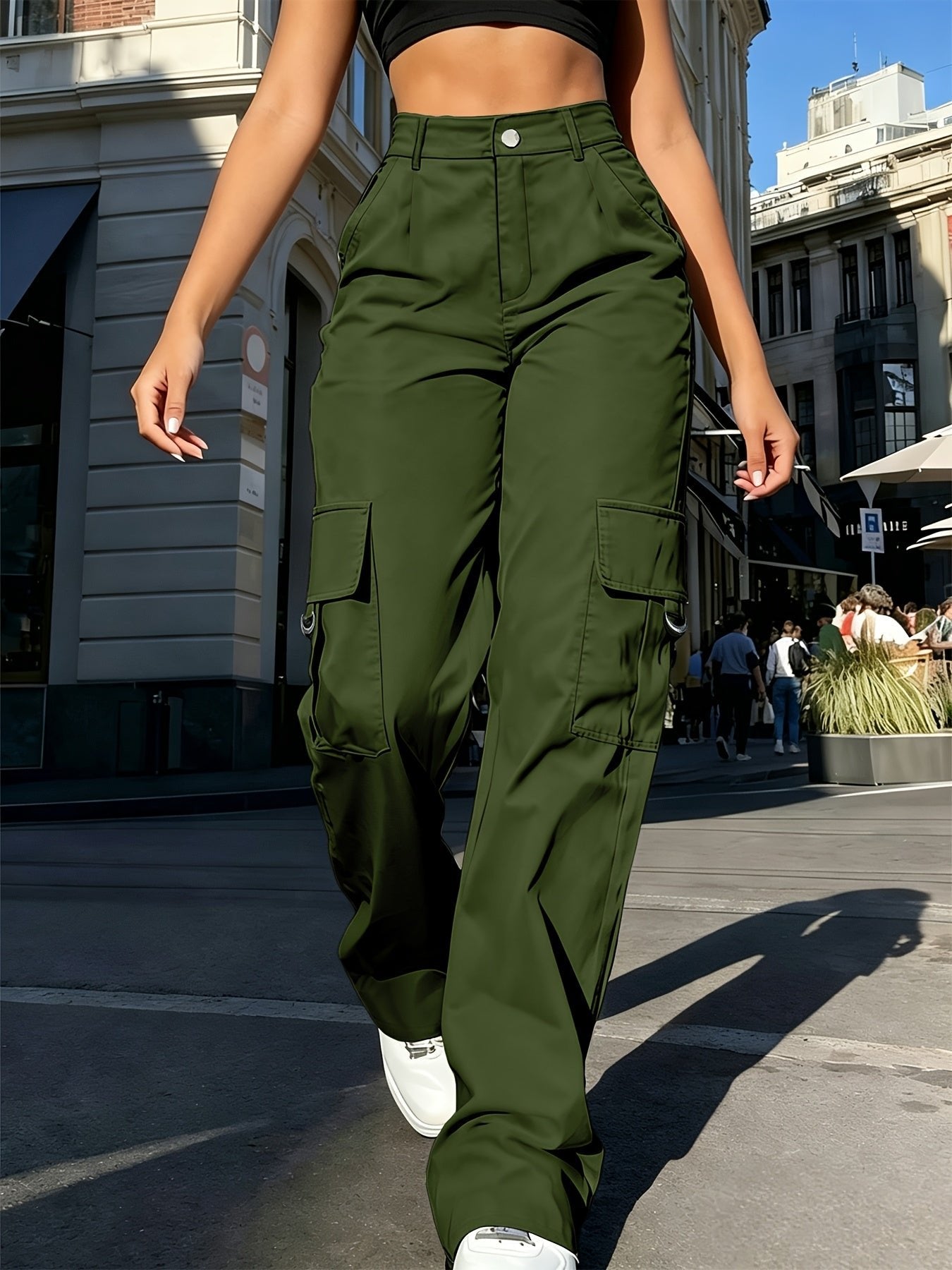 Women's High-Waisted Wide-Leg Cargo Pants