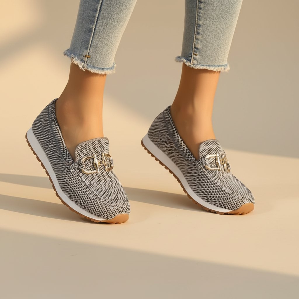 Women's Knit Mesh Slip-On Loafers - Gray