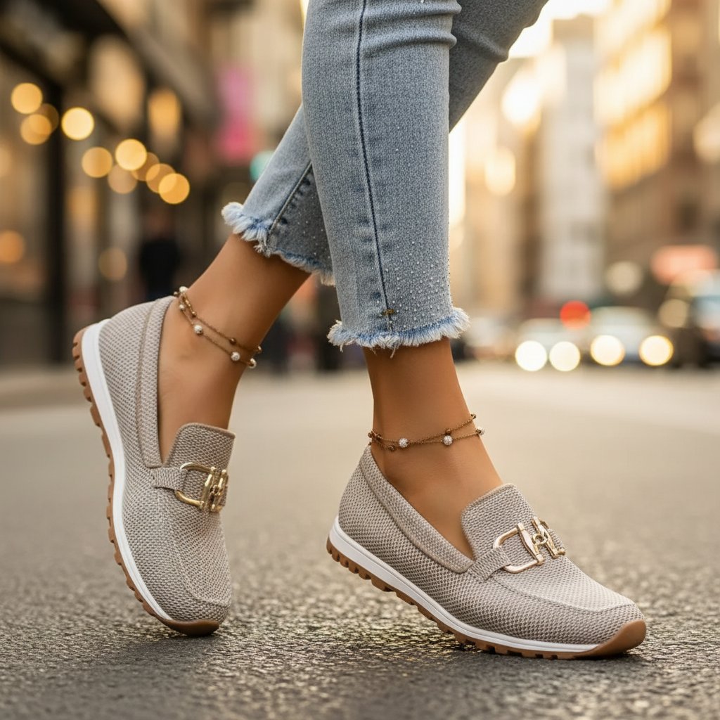 Women's Knit Mesh Slip-On Loafers - Beige