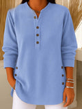 Women's Long Sleeve Knit Henley Tunic - Blue