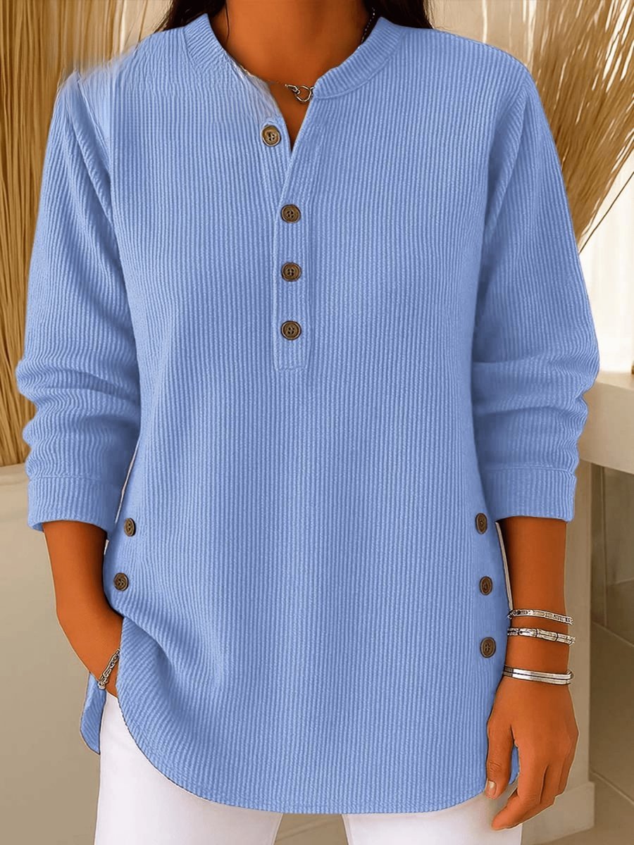 Women's Long Sleeve Knit Henley Tunic - Blue