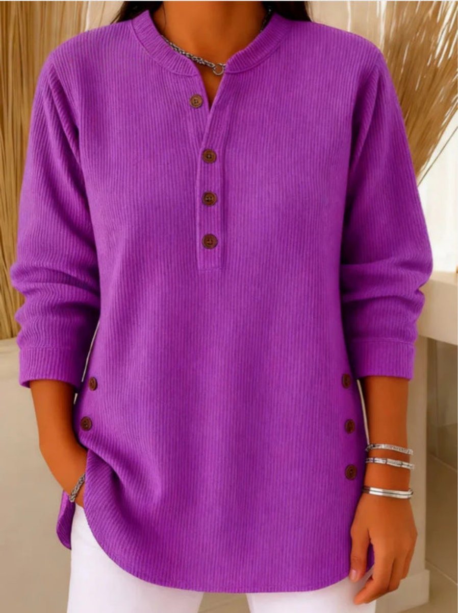 Women's Long Sleeve Knit Henley Tunic - Purple
