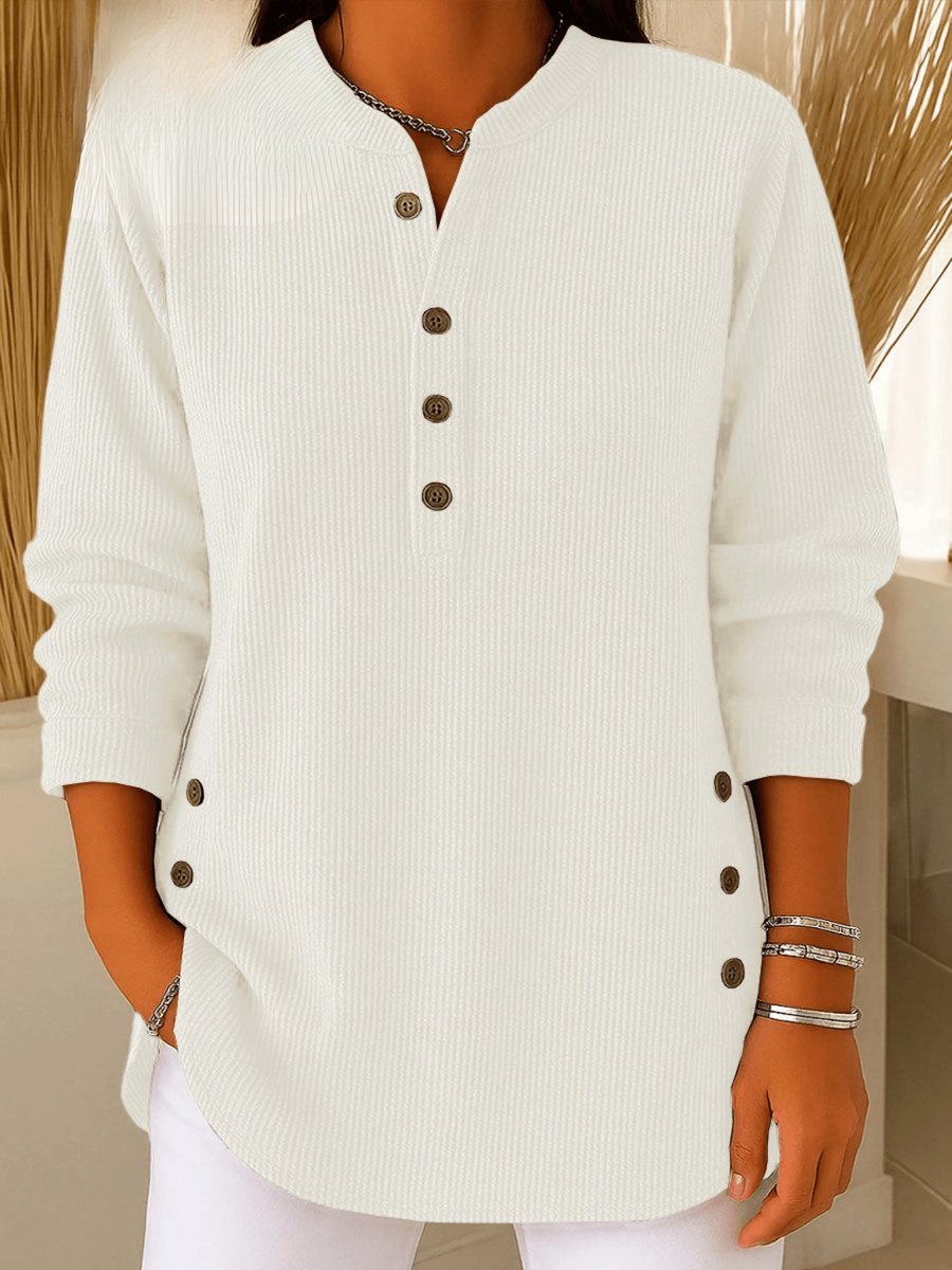 Women's Long Sleeve Knit Henley Tunic - White