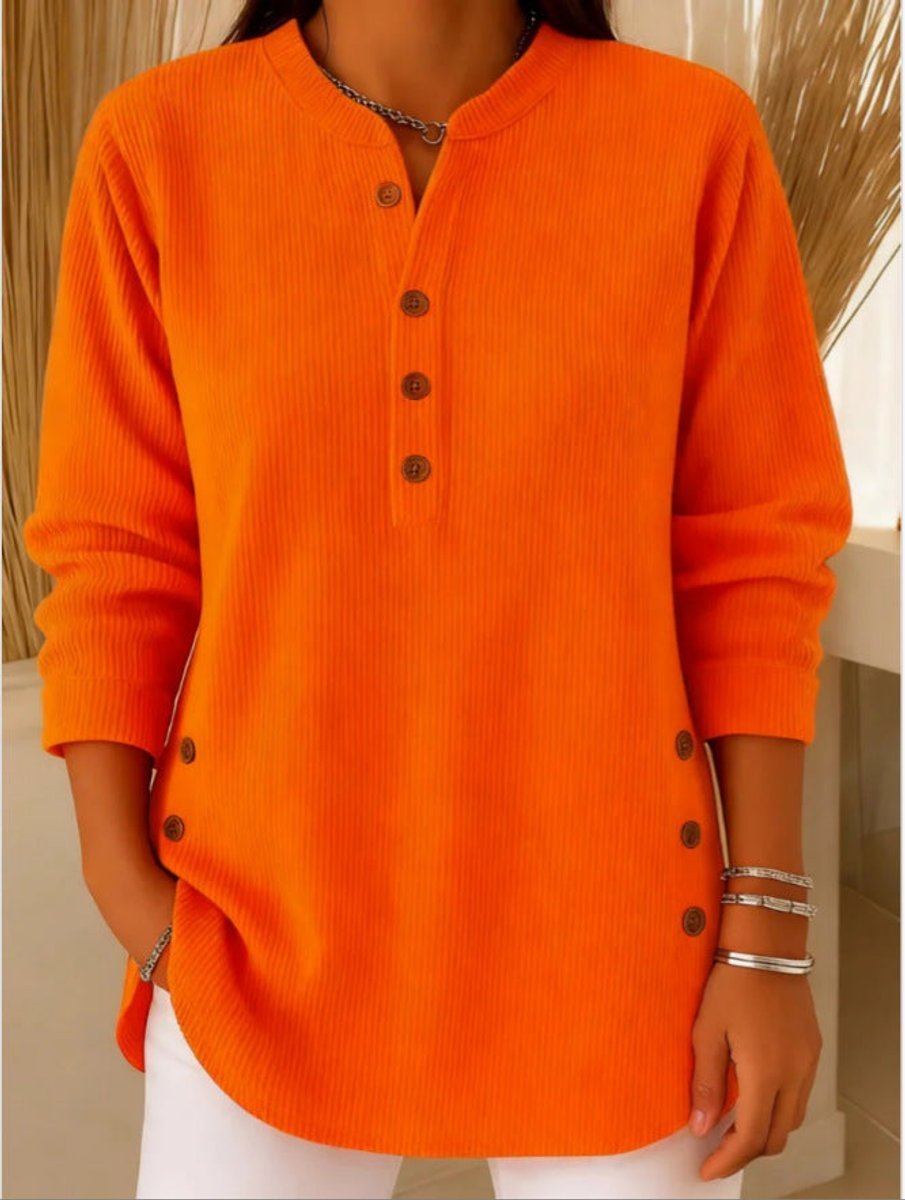 Women's Long Sleeve Knit Henley Tunic - Orange