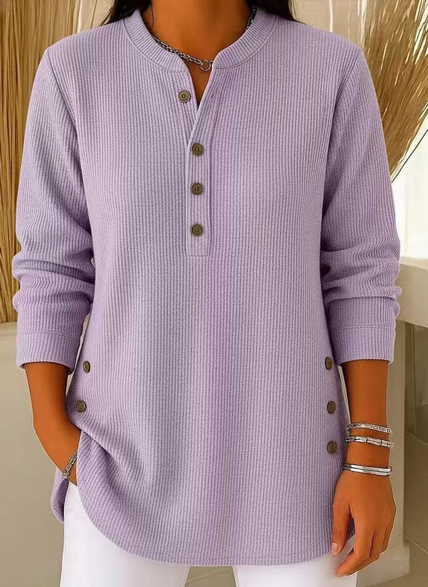 Women's Long Sleeve Knit Henley Tunic - Lavender