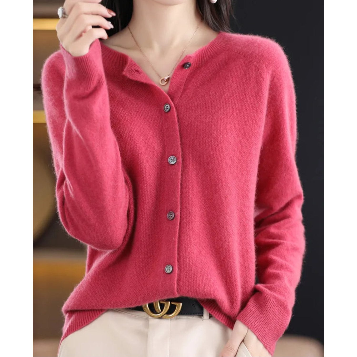 Women's Wool Cardigan - Dark pink