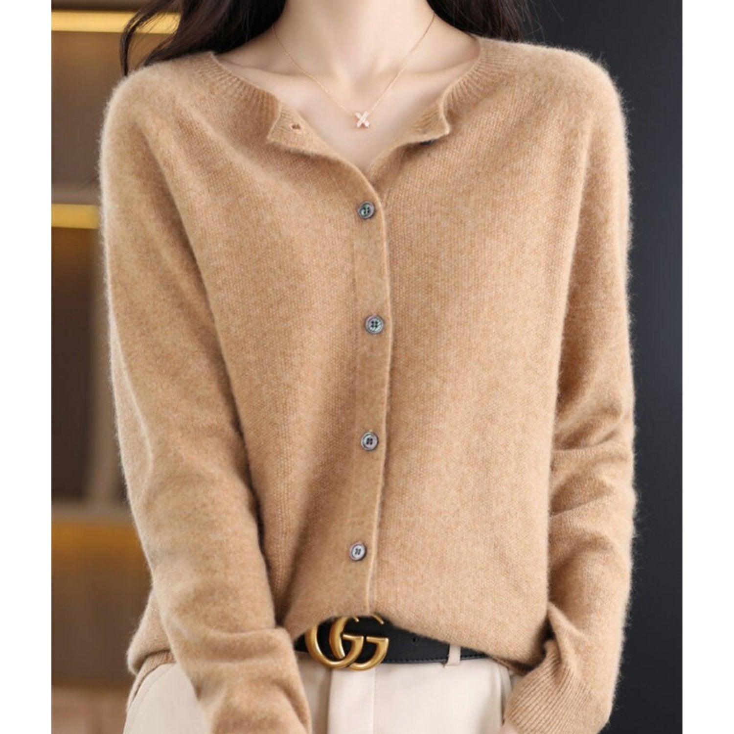 Women's Wool Cardigan - Light Brown