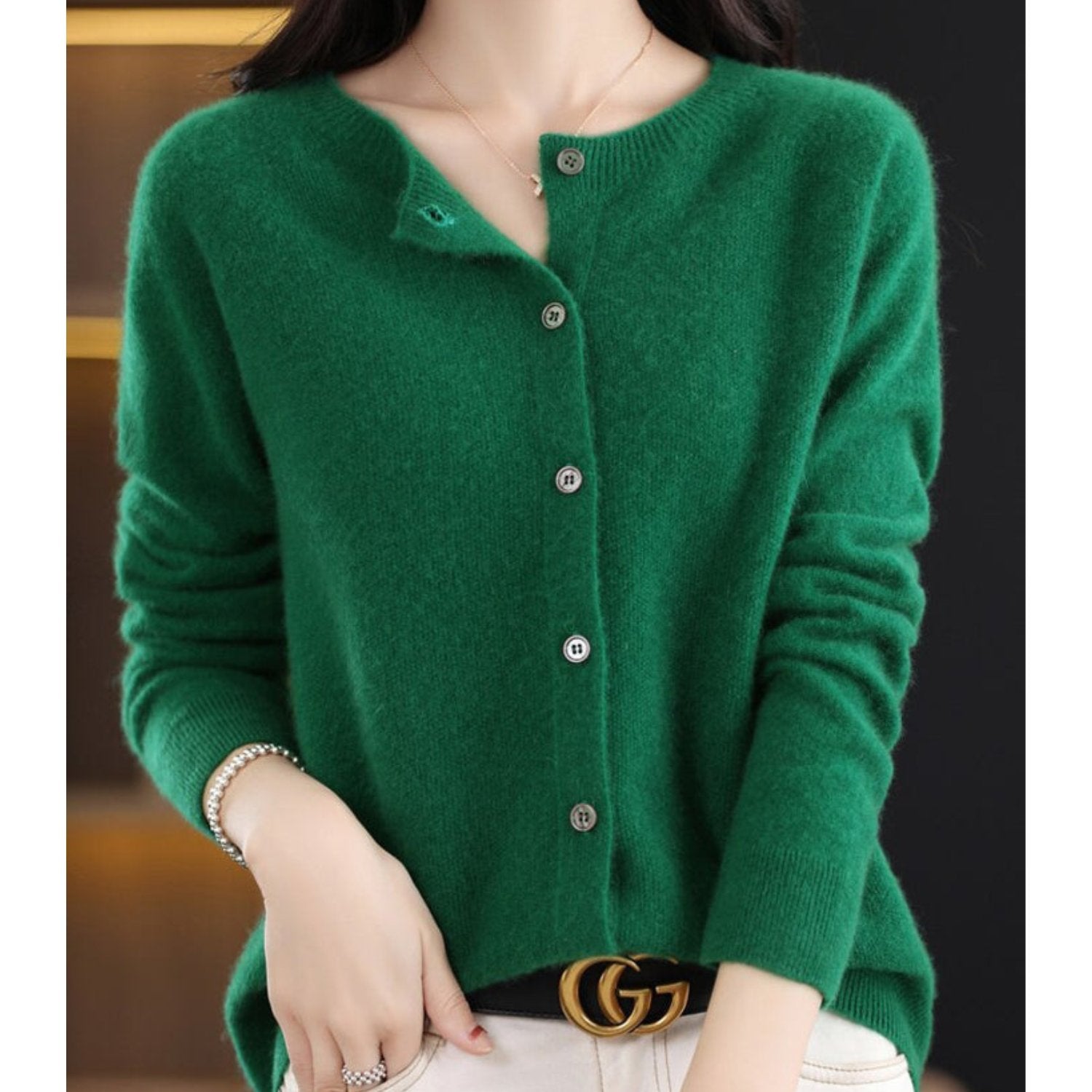 Women's Wool Cardigan - Dark green