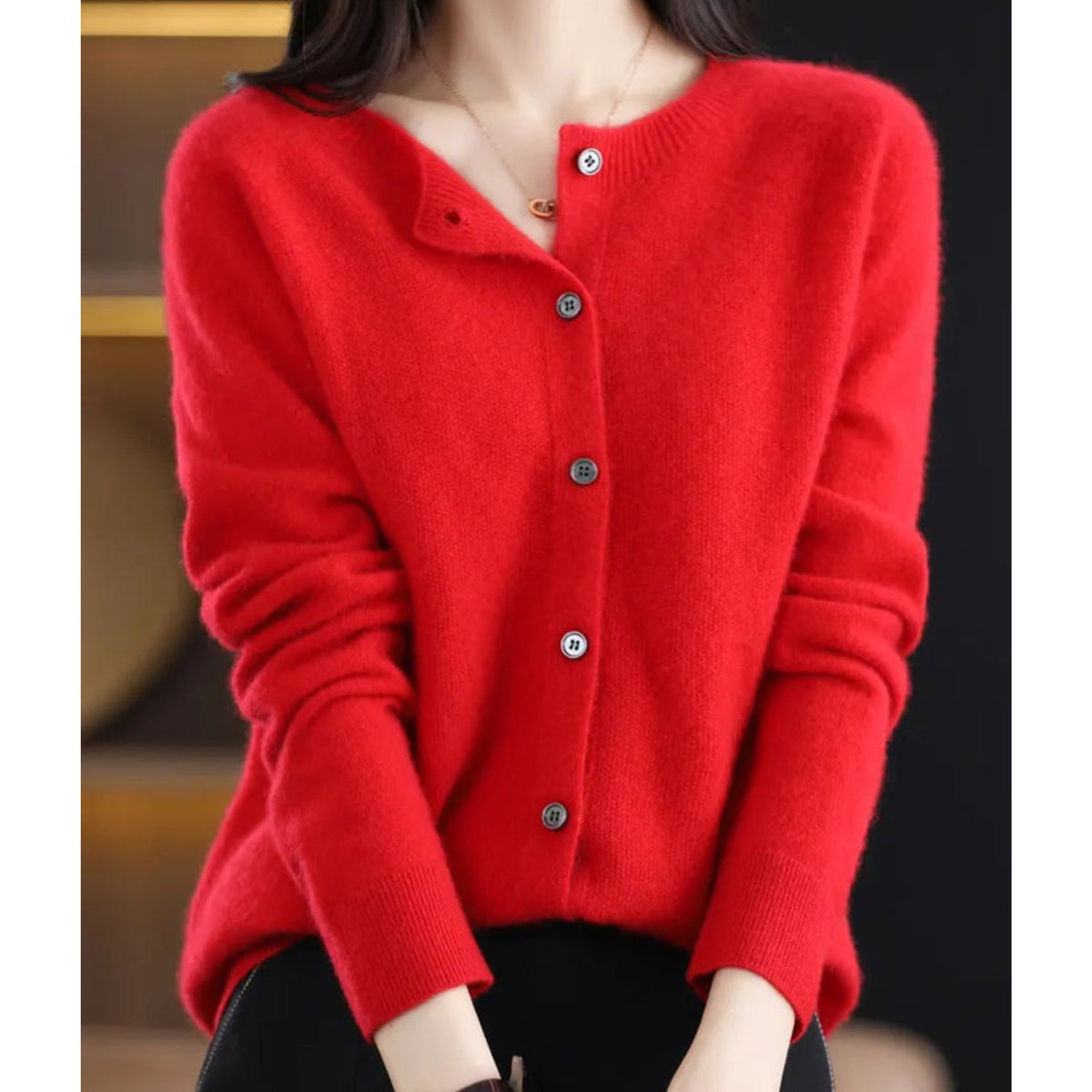 Women's Wool Cardigan - Red