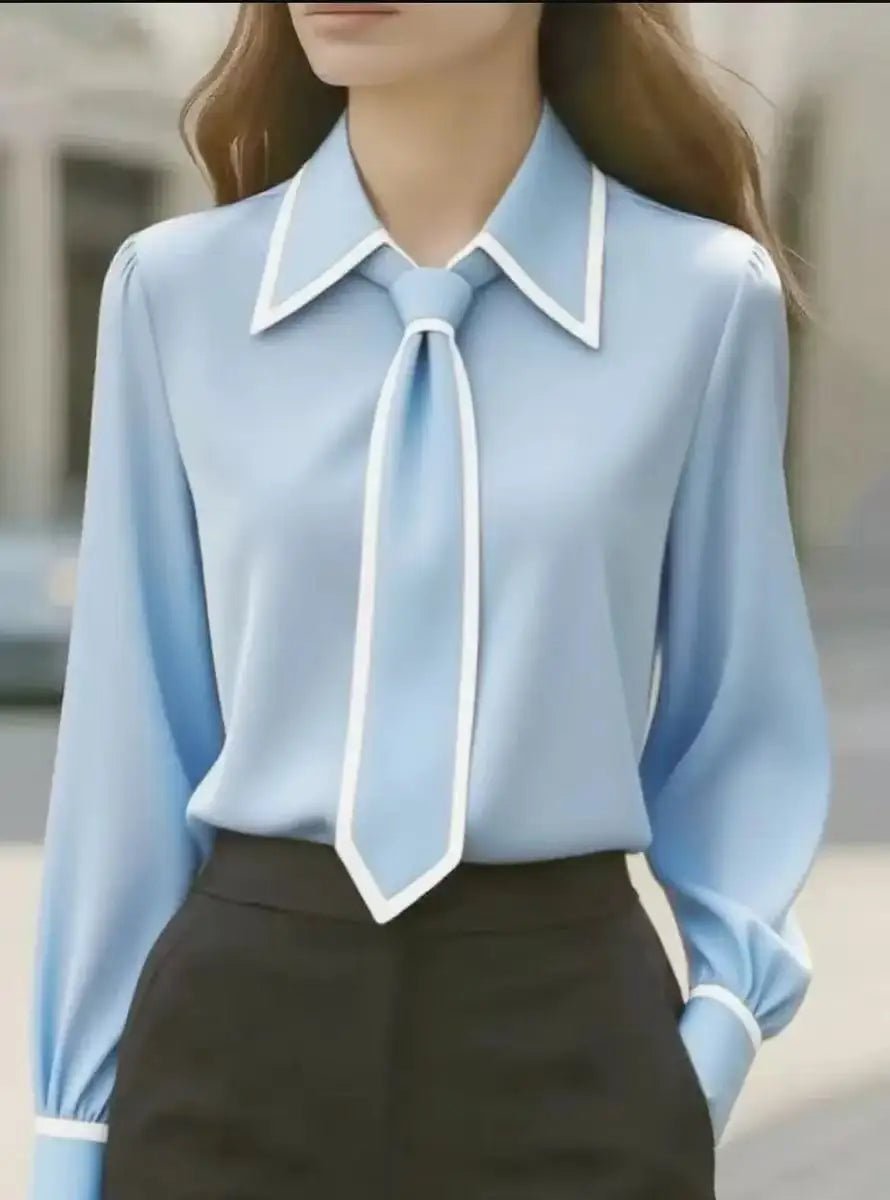 Women's Work Satin Tie-Neck Blouse - Sky Blue