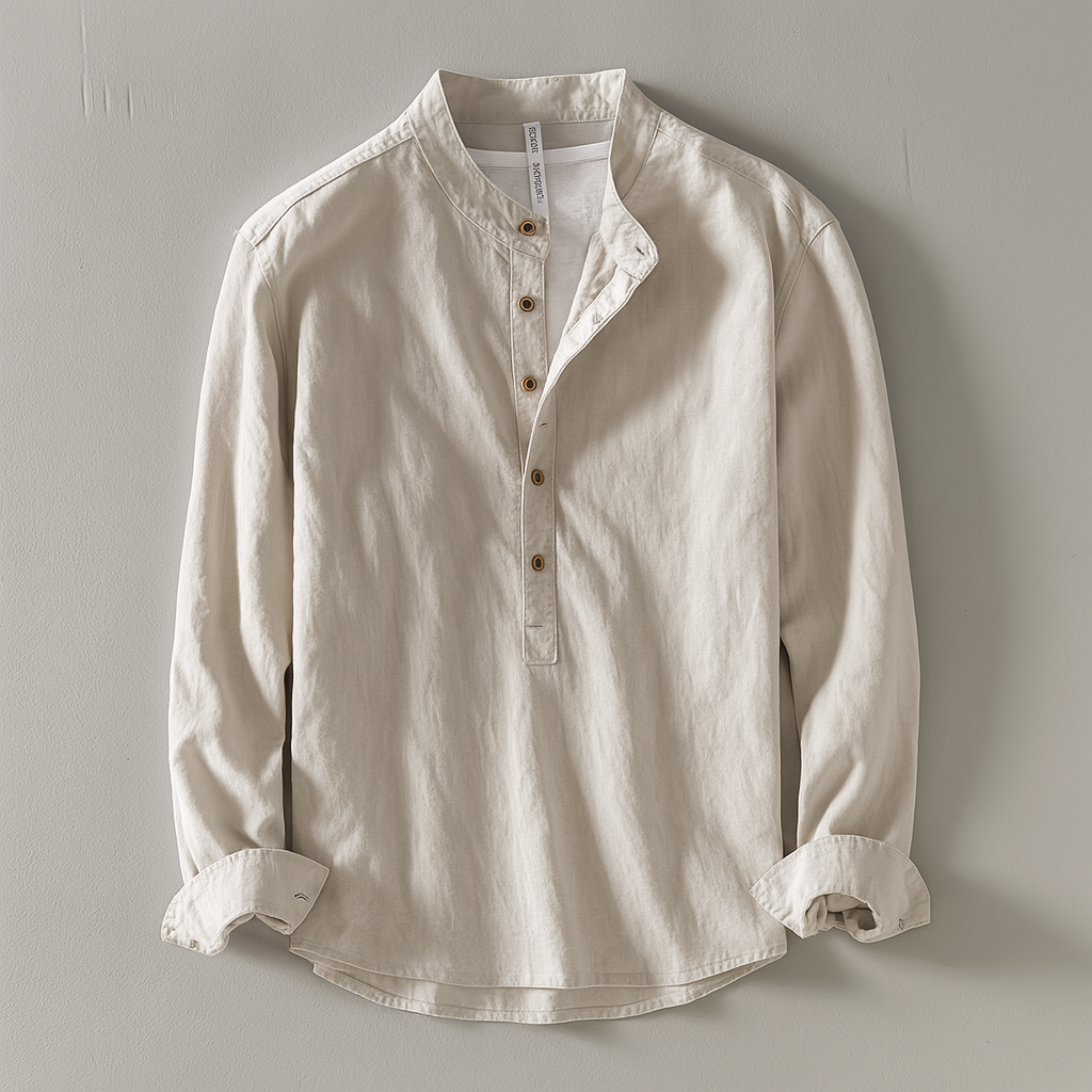 Noah Men's Linen Band Collar Shirt 1