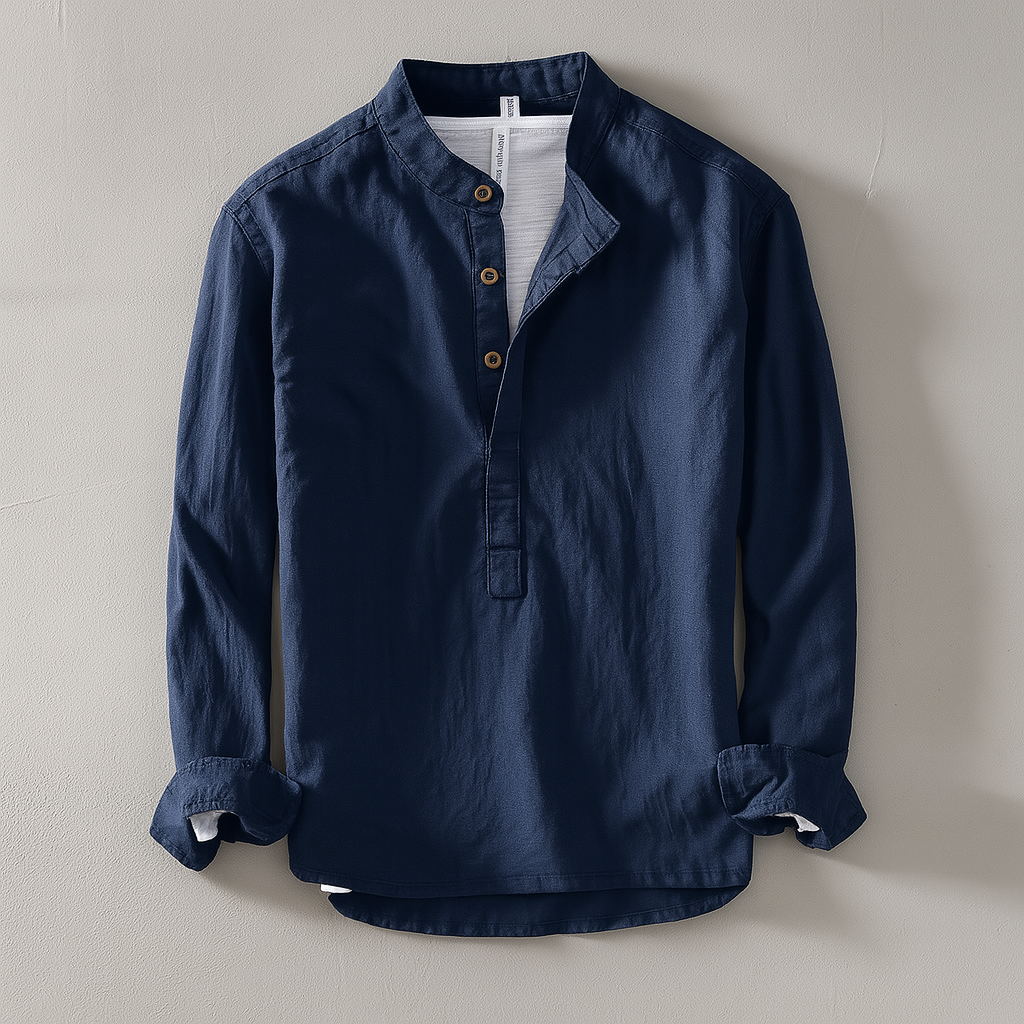 Noah Men's Linen Band Collar Shirt 2