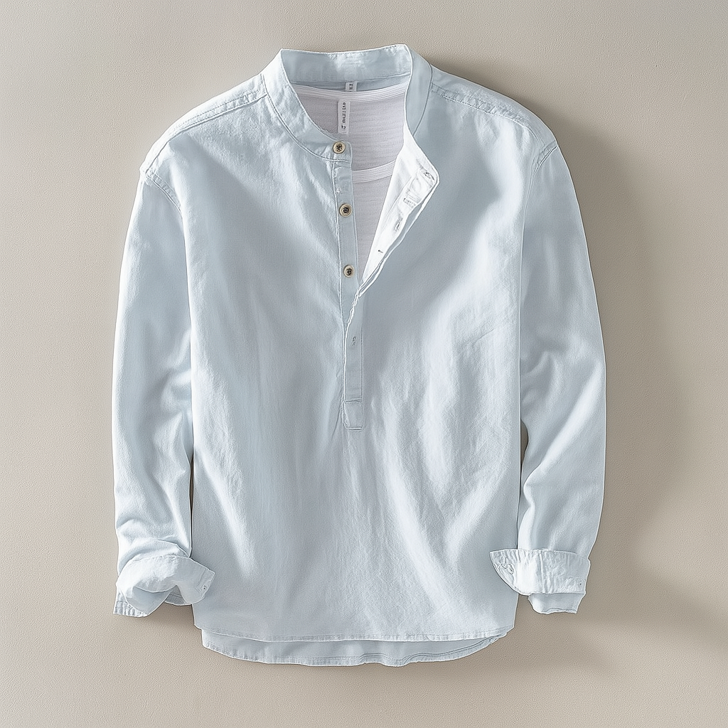 Noah Men's Linen Band Collar Shirt 4