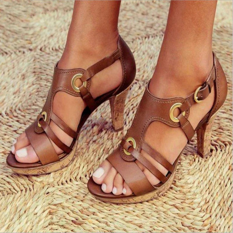 Open Toe Heels - Brown
