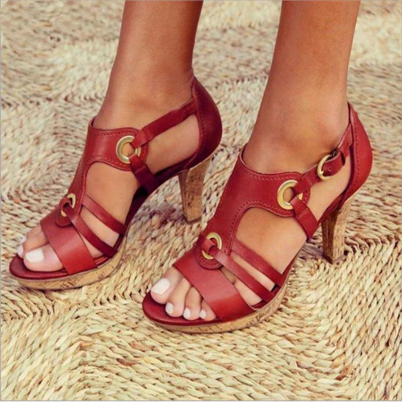 Open Toe Heels - Red