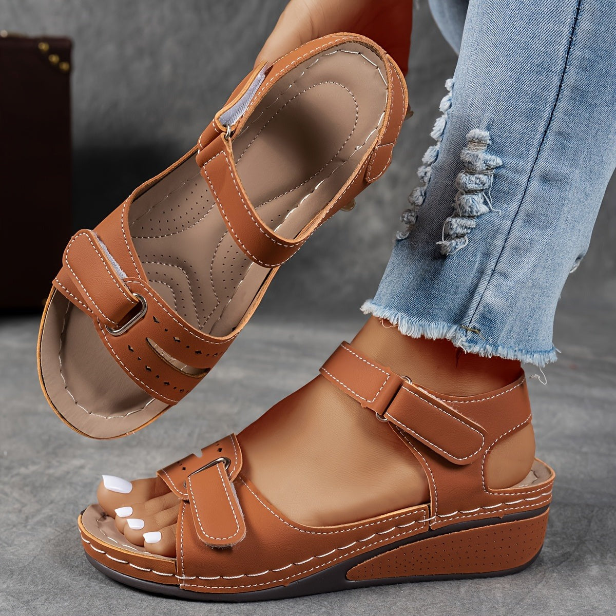 Orthopedic Wedge Sandals - Brown