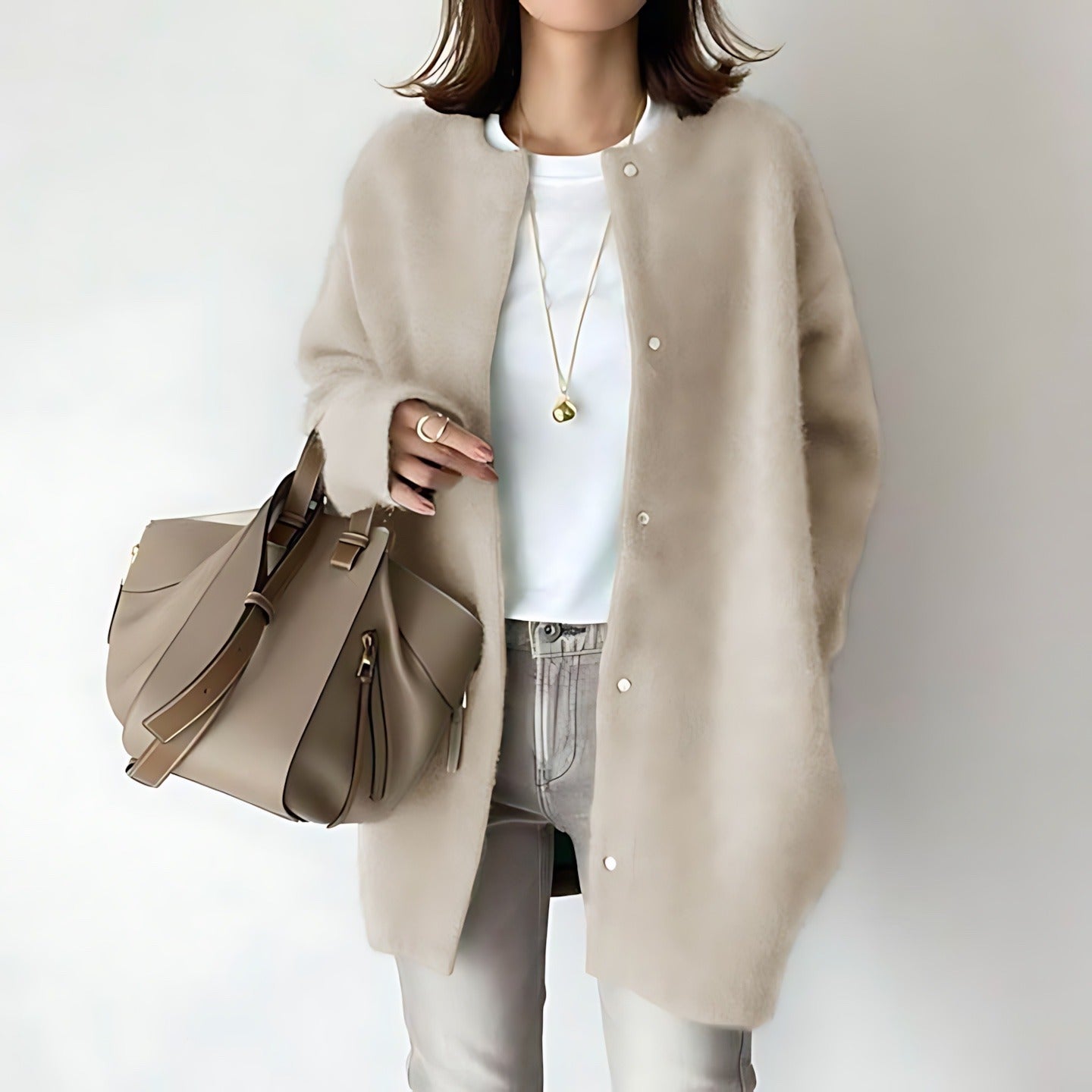 Oversized Knit Cardigan - Beige