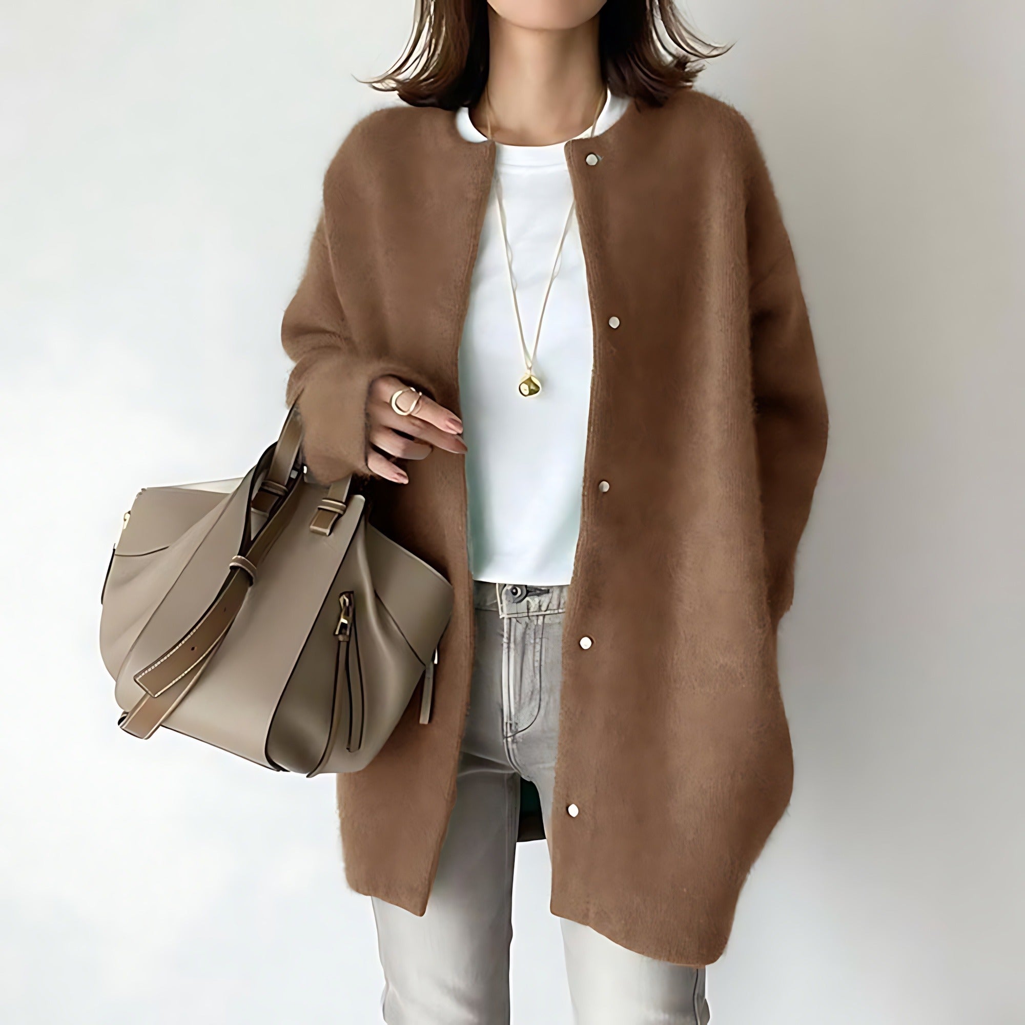 Oversized Knit Cardigan - Khaki