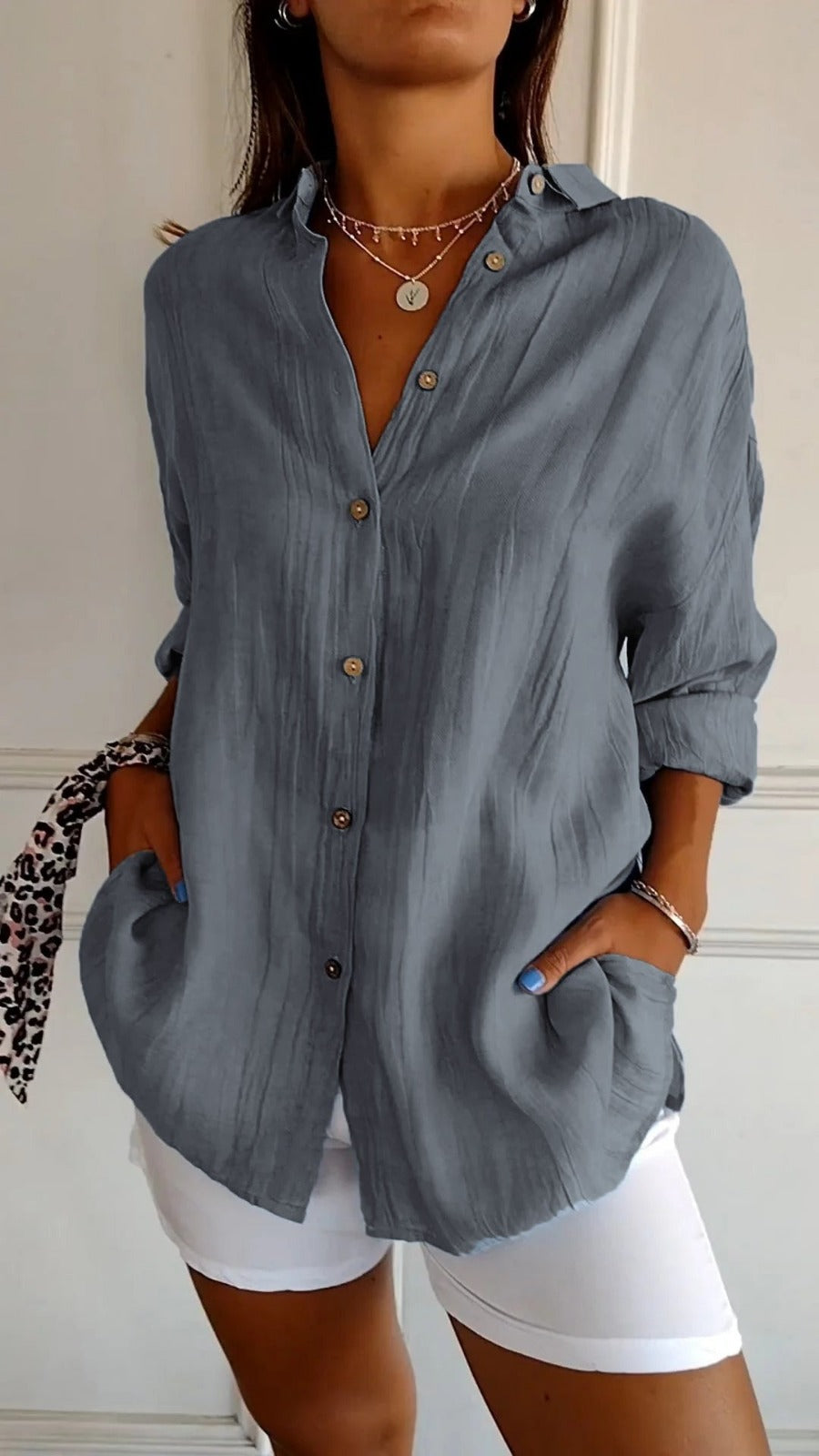 Oversized Long Sleeve Shirt - Gray