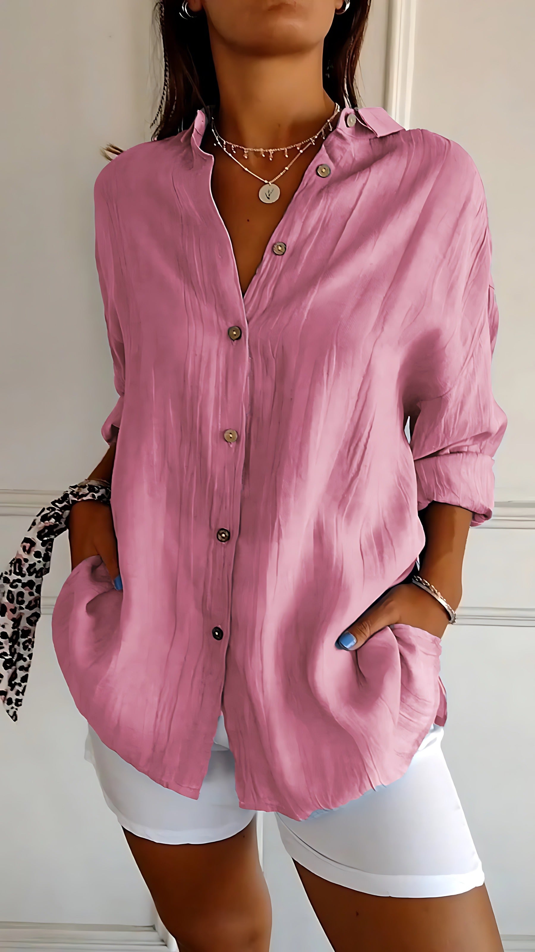 Oversized Long Sleeve Shirt - Pink