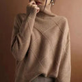 Women's Argyle Cashmere Turtleneck Sweater - Coffee