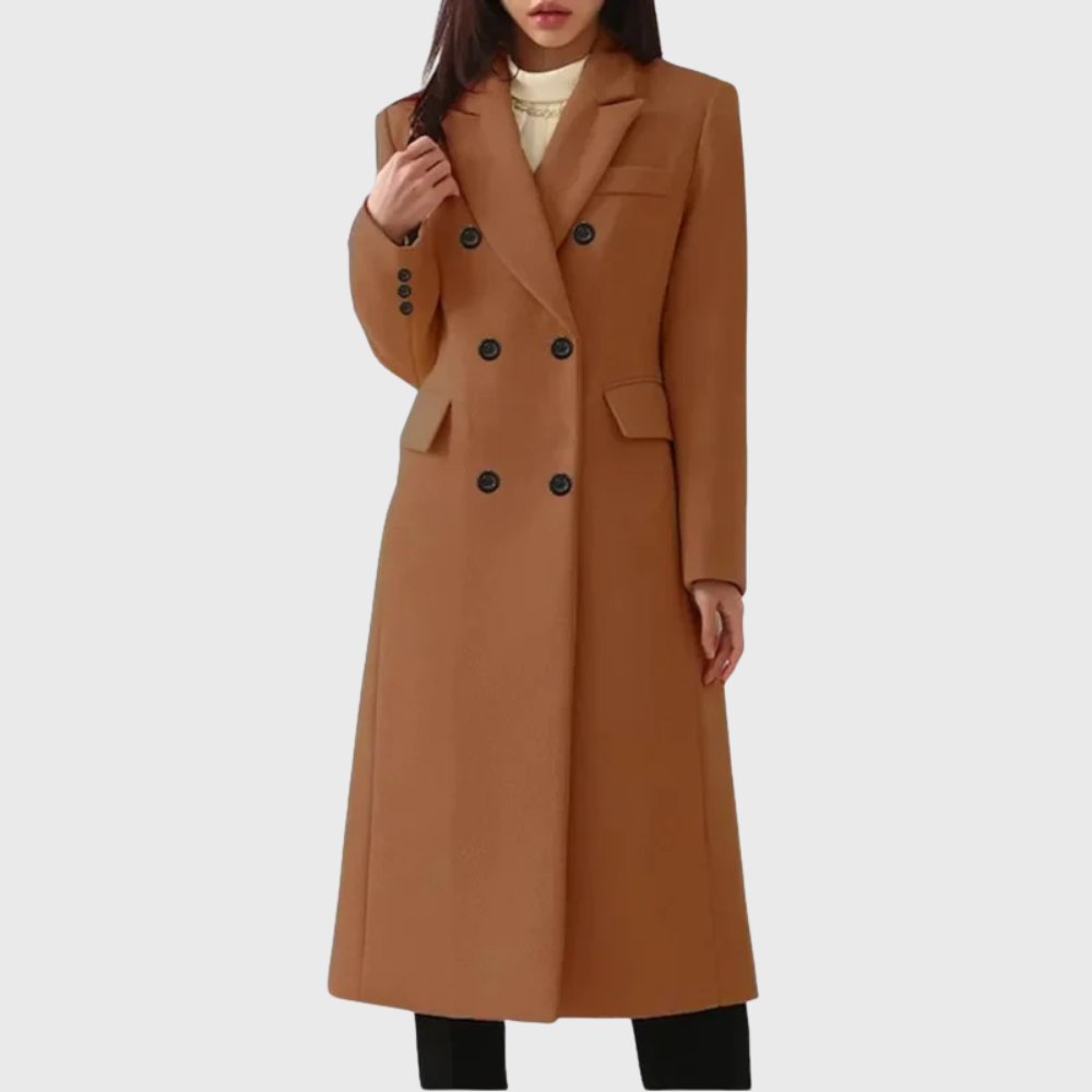 Women's Longline Wool Coat - Dark brown