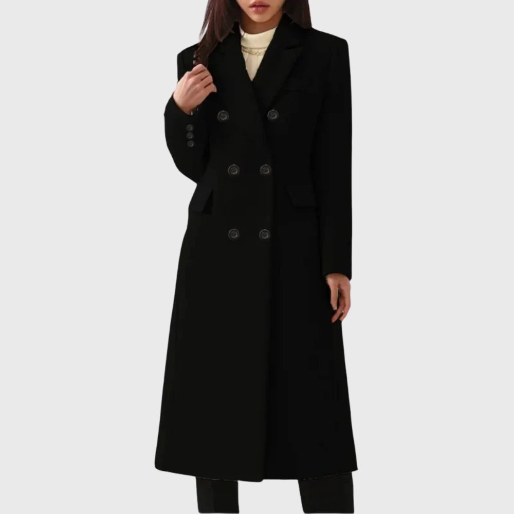 Women's Longline Wool Coat - Black