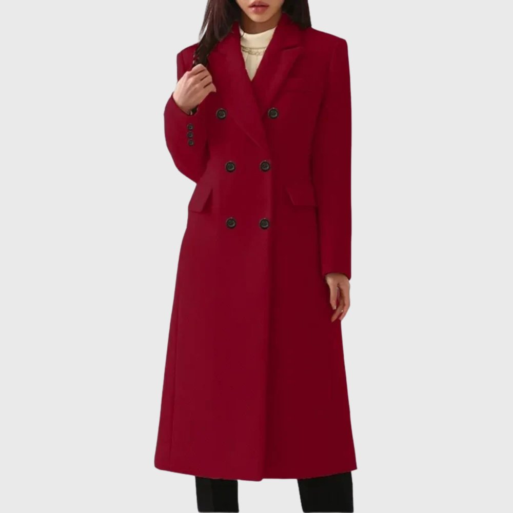 Women's Longline Wool Coat - Red