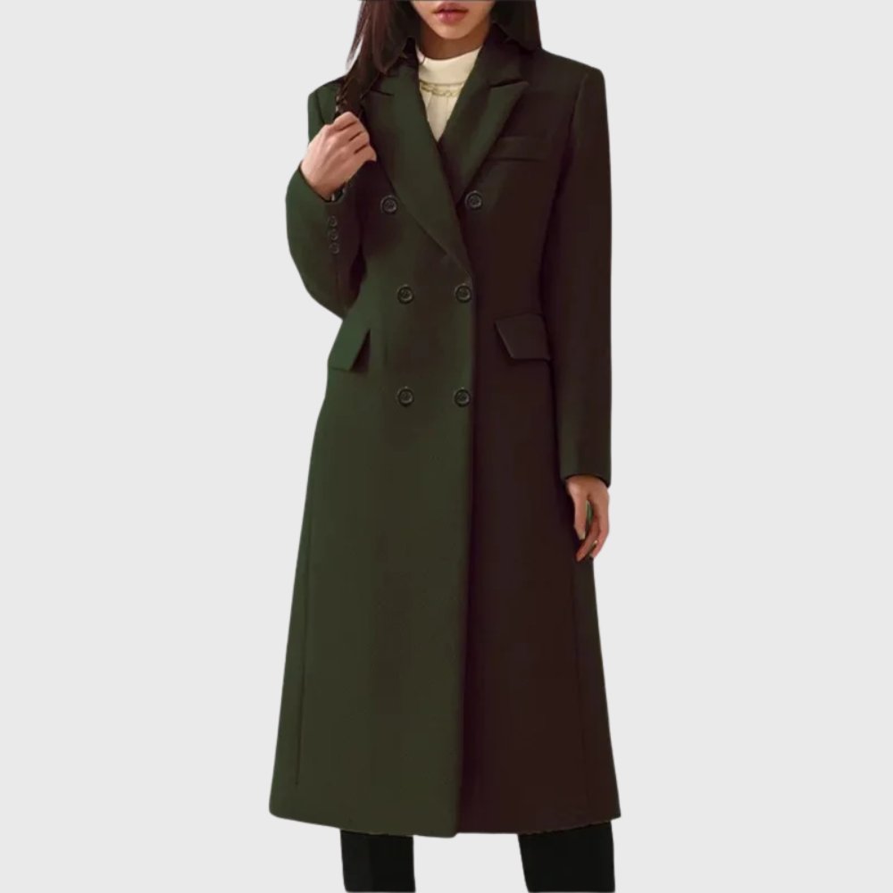 Women's Longline Wool Coat - Dark green