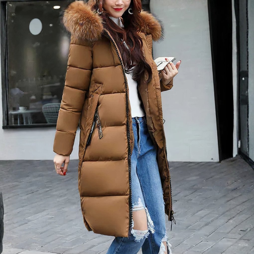 Women's Midi Puffer Coat - Brown