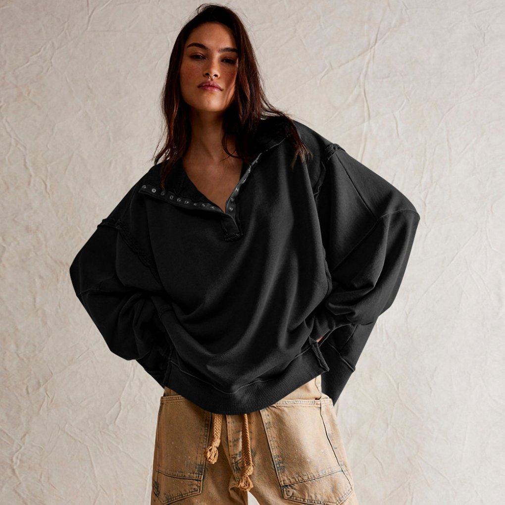 Women's Oversized Pullover Sweatshirt - Black