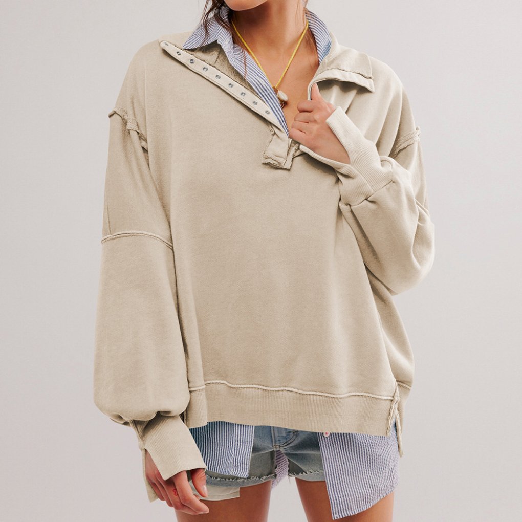Women's Oversized Pullover Sweatshirt - Beige