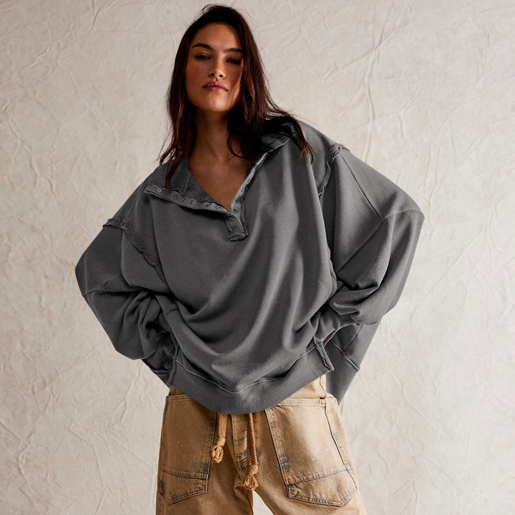 Women's Oversized Pullover Sweatshirt - Gray